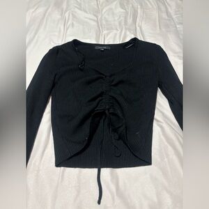 Black Ruched Front Long Sleeve Top
